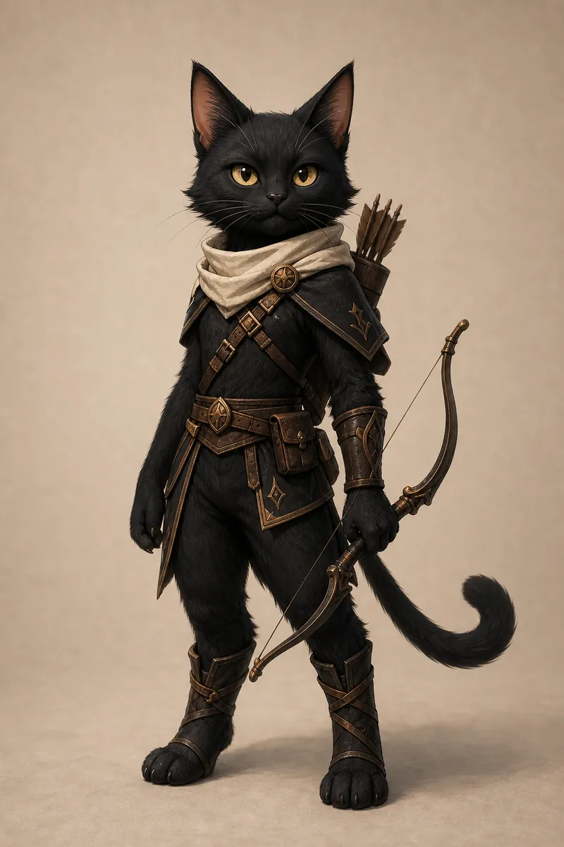 Black cat archer mascot sample from AI Animal Generator