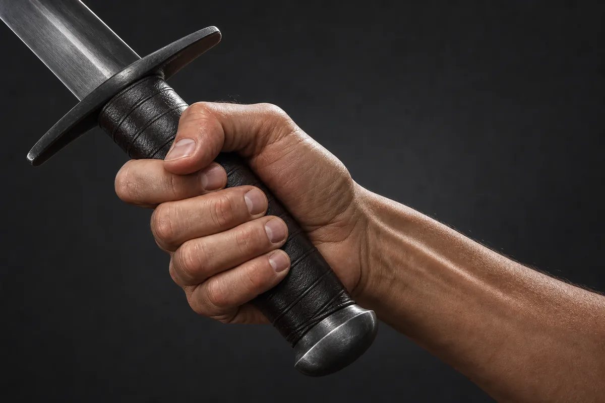 Sword grip hand pose sample from AI Hands Generator