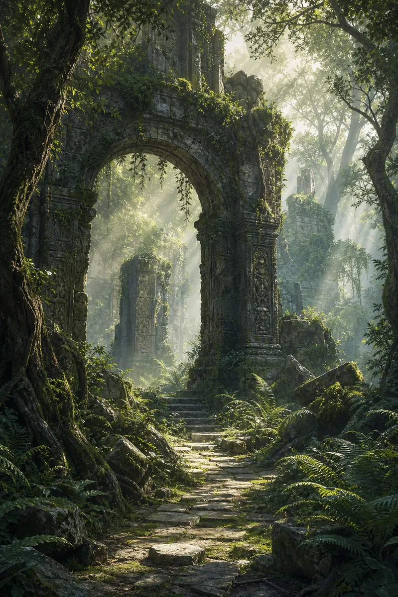 Ancient forest ruins landscape sample from AI Landscape Generator