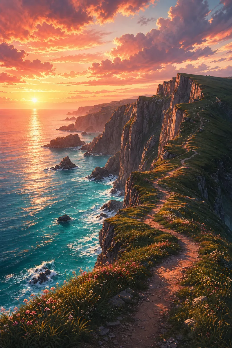 Coastal cliffs sunset landscape sample from AI Landscape Generator